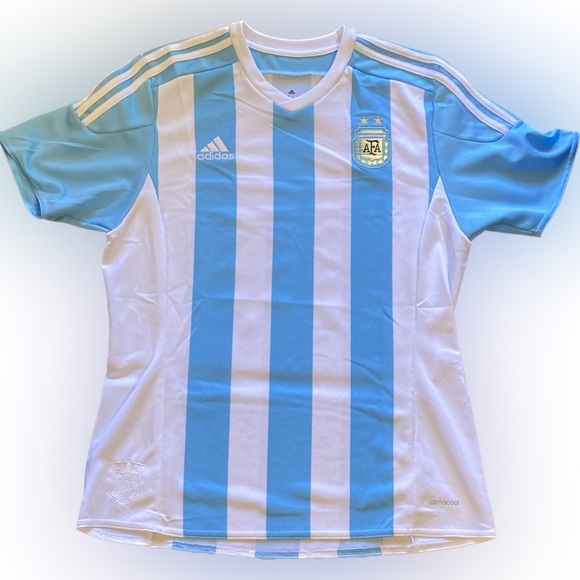 Leo Messi Jersey Adidas Argentina Blue White Size LARGE 2015 copa america